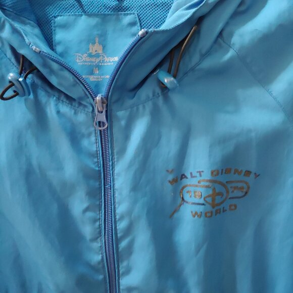 Walt Disney World 1971 Full Zip Hooded Rain Jacket Blue Gray Medium - Picture 2 of 4